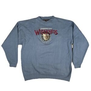 Vtg Wolf Sweatshirt Blue Pullover XL Great American Wilderness Lakes‎ Timbers